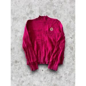 Vintage Lauren‎ Ralph Lauren Red Cable Knit Cotton Pullover Mock Sweater Large